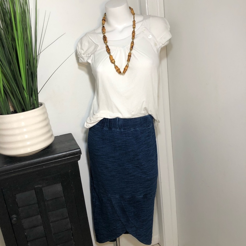 Tommy‎ Bahama Elastic Pull on waistband Indigo Cotton Knit Tulip Hem Skirt sz XS